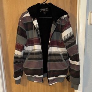 Force Full Zip Sherpa Lined Striped Hoodie Medium